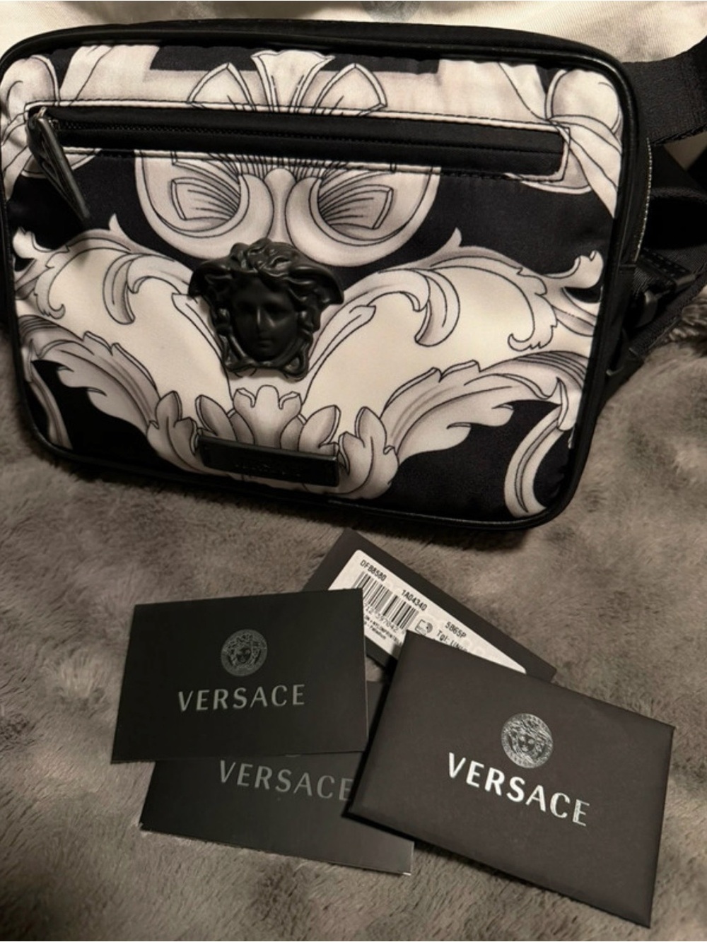 Versace Black & White Baroque Medusa Belt Bag